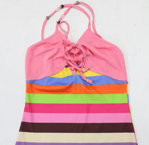Women Sexy Sleeveless Colorful Striped Maxi Dress