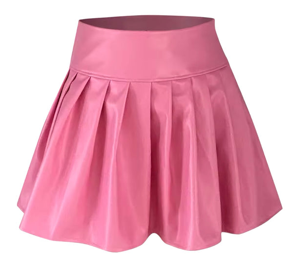 Women Sexy Fashion Faux Leather Pleated Skirt