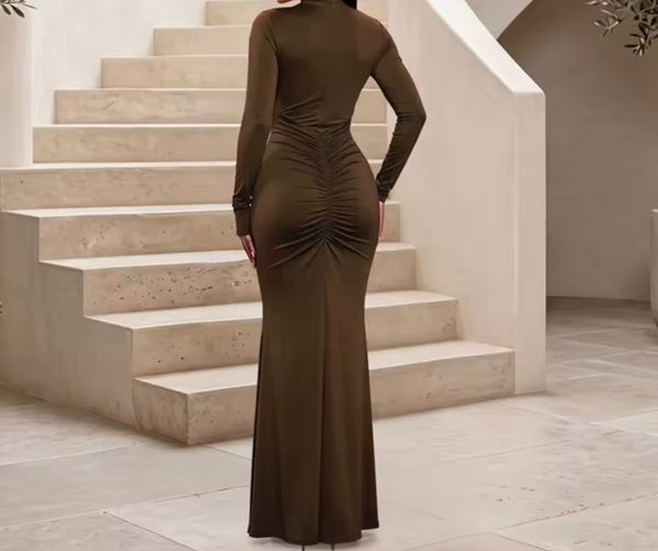 Women Sexy Halter Cut Out Full Sleeve Maxi Dress