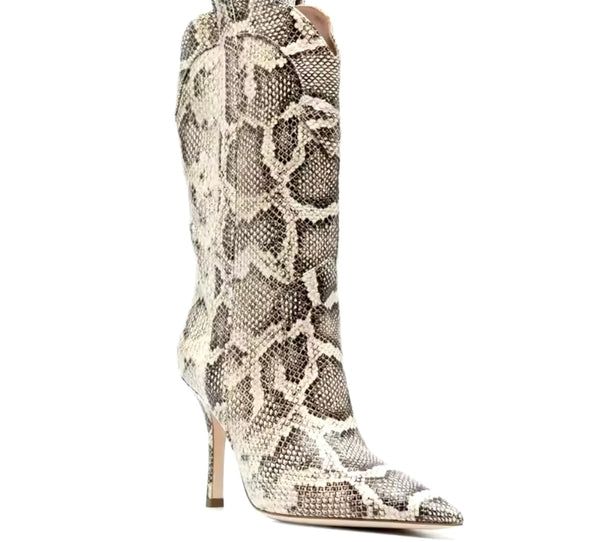 Women Pointed Toe Snake Print High Heel Boots