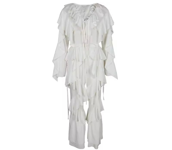 Women Ruffled Tie Up Full Sleeve Fashion Two Piece Pant Set