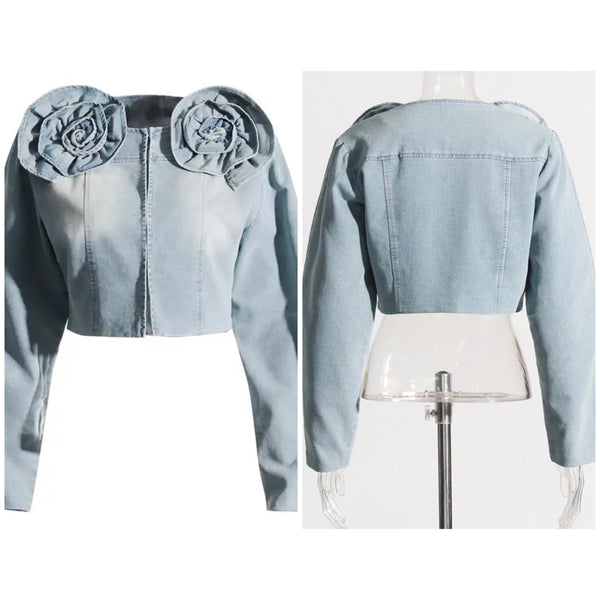 Women Rose Fashion Denim Jacket