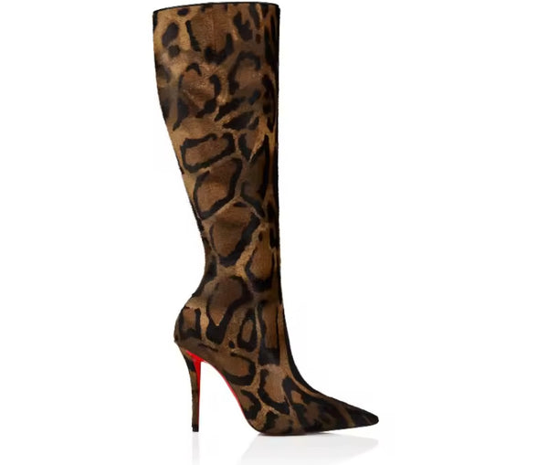 Women Fashion Leopard/Black High Heel Knee Length Boots