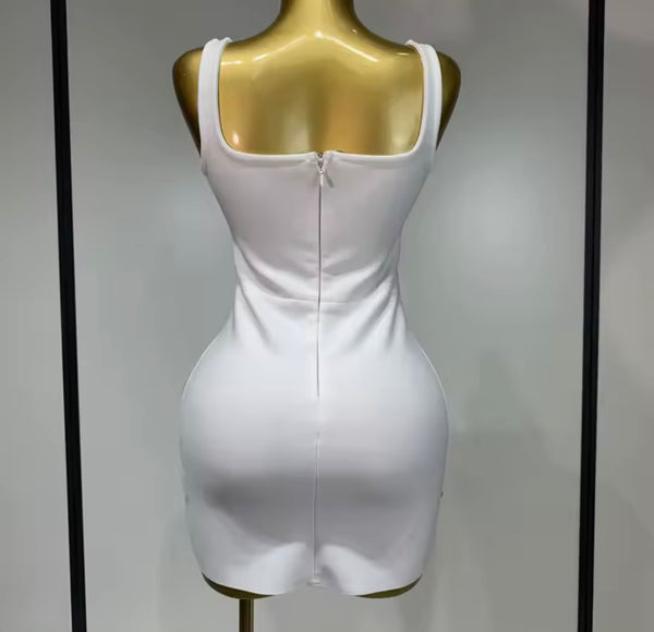 Women Sexy White Sleeveless Rhinestone Bandage Dress