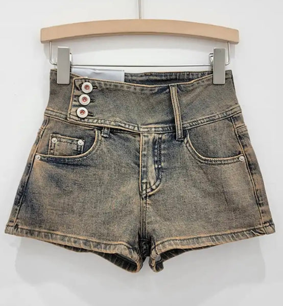 Women Fashion Button Color Denim Shorts