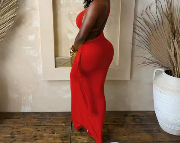 Women Sexy One Shoulder Open Back Sleeveless Maxi Dress