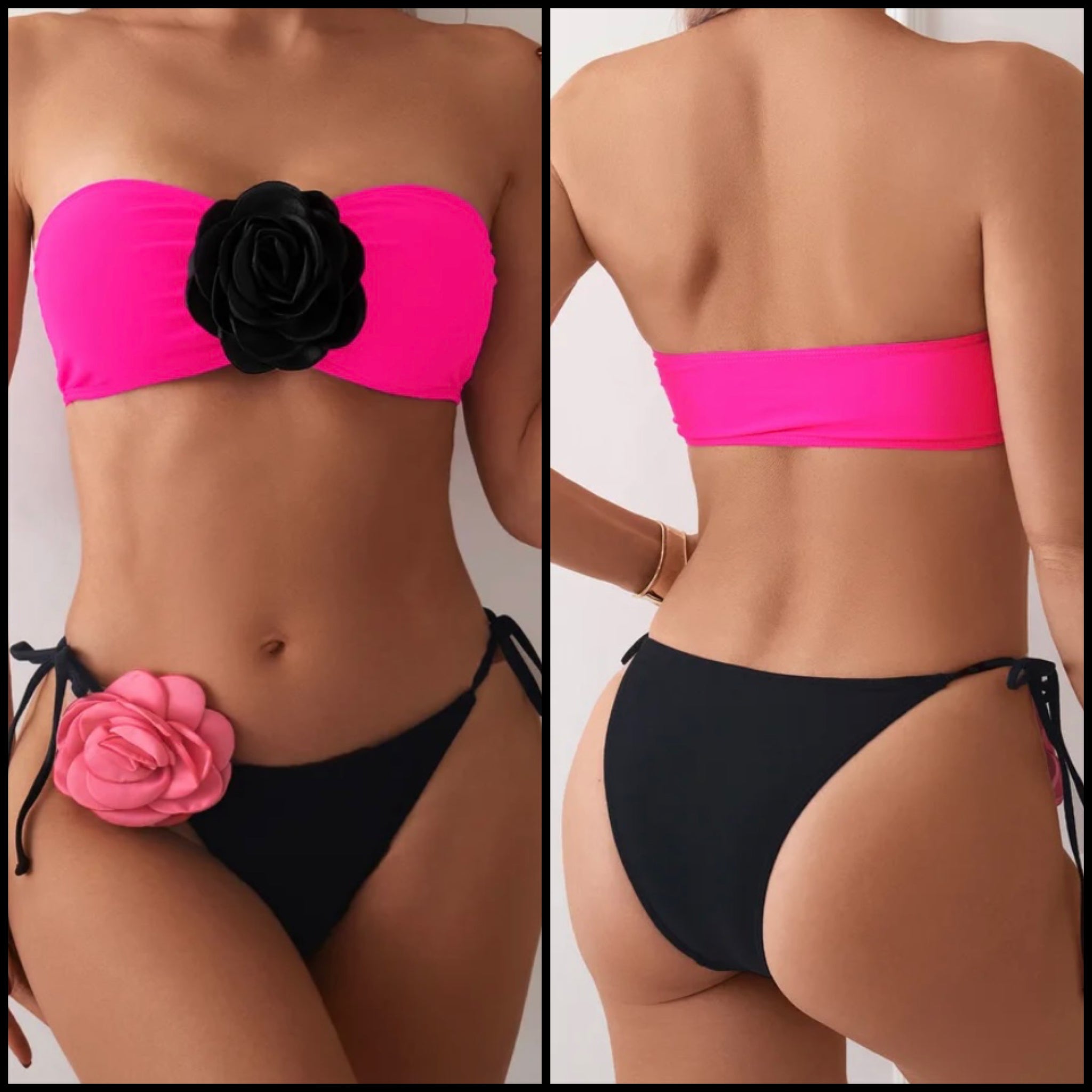 Women Sexy Strapless Floral Color Patchwork Bikini Swimsuit