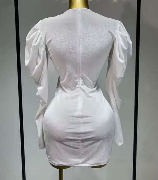 Women Sexy Velour Rhinestone Mesh Full Sleeve Ruched Dress