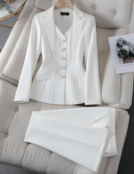 Women Fashion Button Up Full Sleeve Blazer Two Piece Pant Set