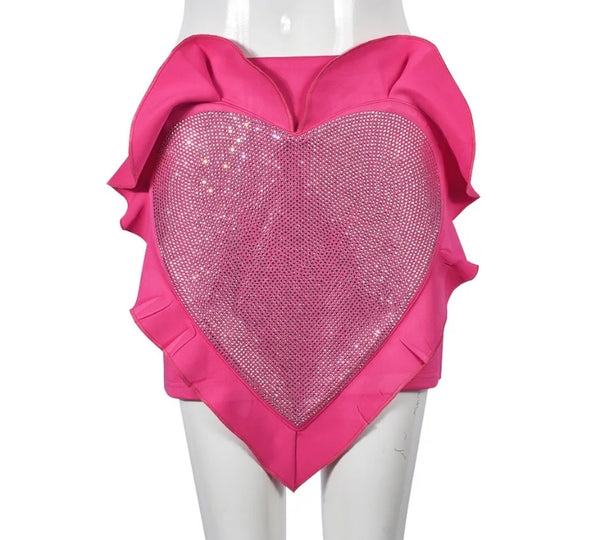 Women Pink Heart Fashion Rivet Skirt