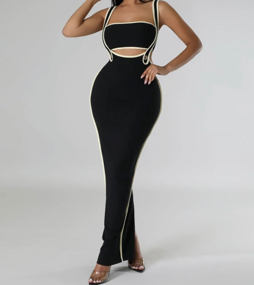 Women Sexy Sleeveless Striped Two Piece Maxi Dress