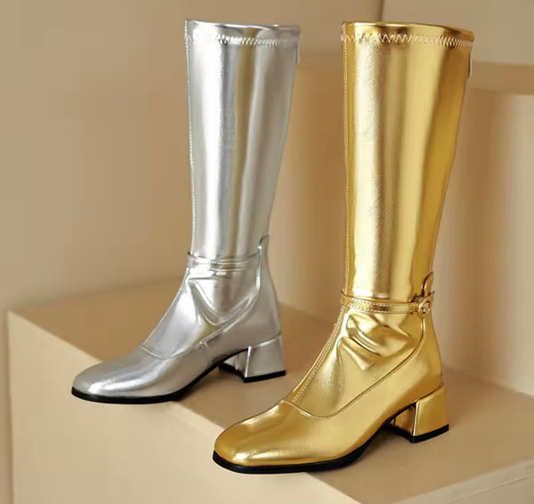 Women Fashion PU Knee High Flat Boots