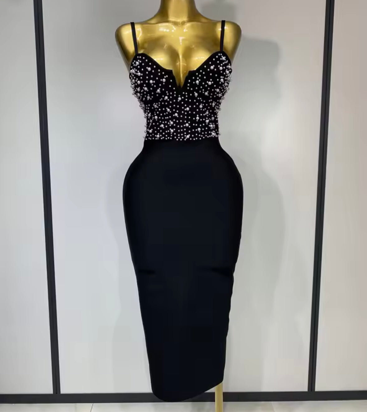 Women Sexy Sleeveless Beaded Pearl Bandage Dress
