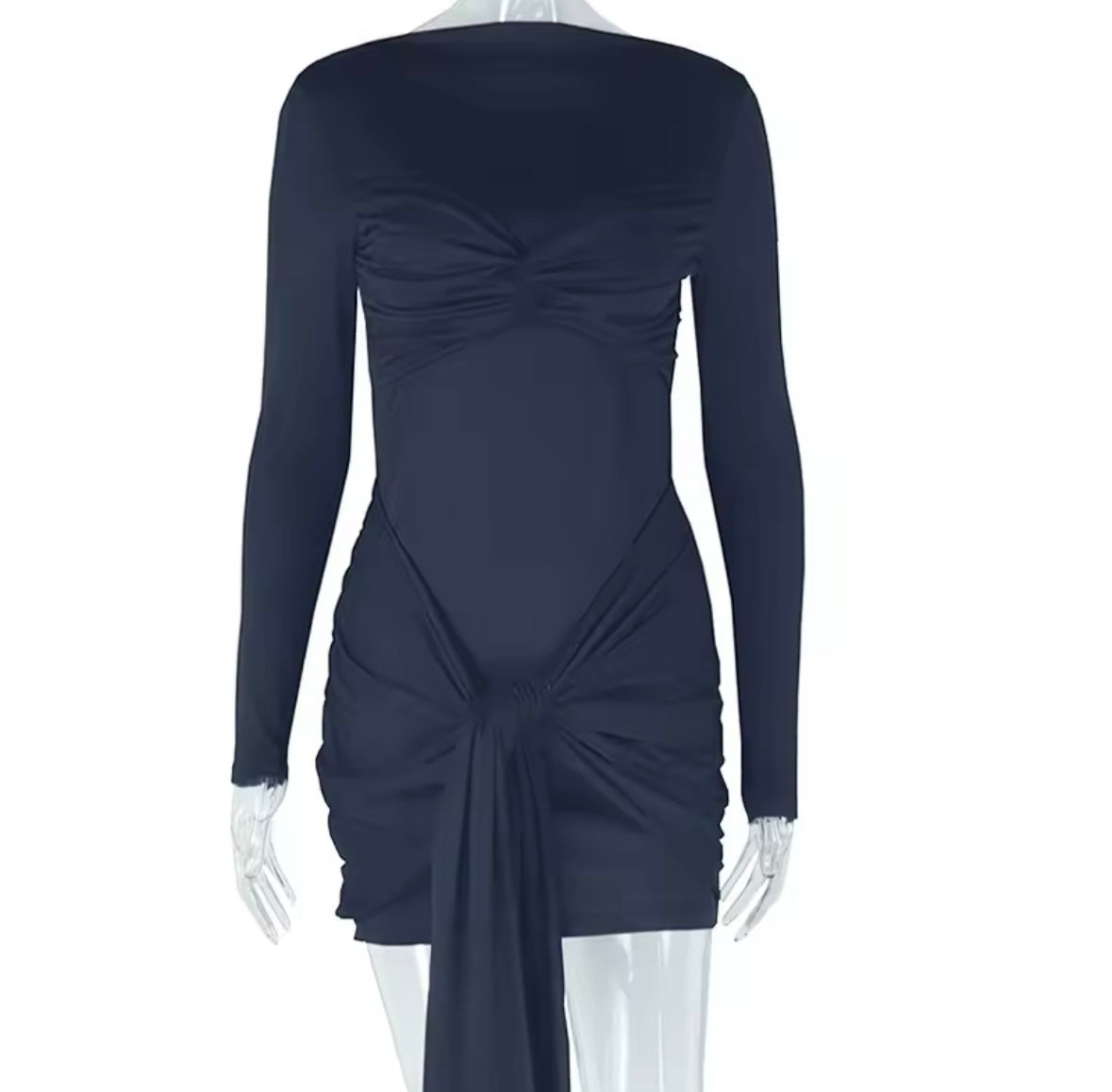 Women Sexy Color Ruched Full Sleeve Dress