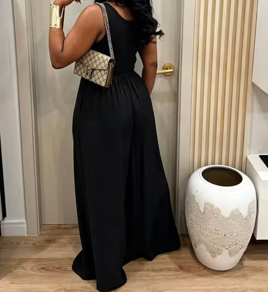 Women Sleeveless Fashion Wide Leg Jumpsuit