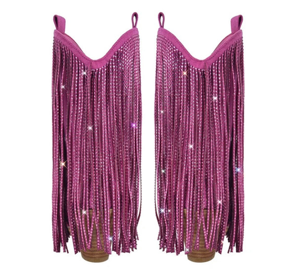 Women Fashion Bling Tassel Western Boots