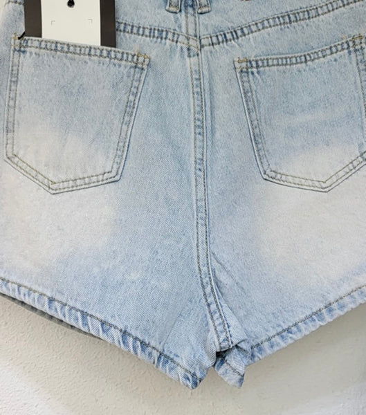 Women Fashion Bling Rhinestone Denim Shorts