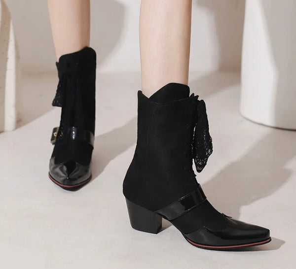 Women Fashion Printed Lace Up Ankle Western Boots