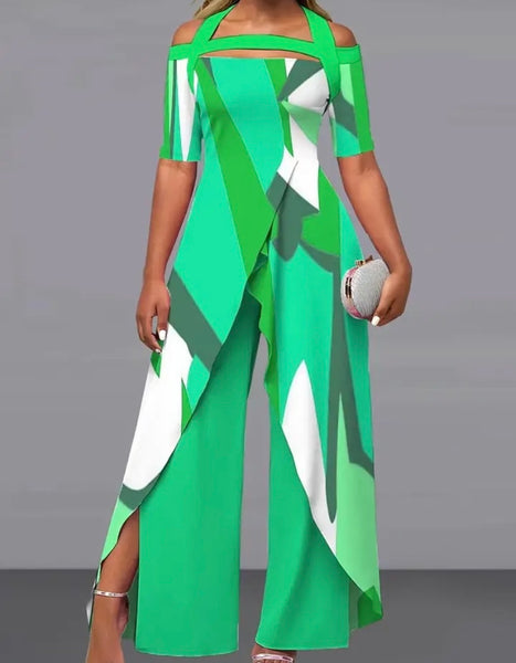 Women Fashion Printed Asymmetrical Two Piece Pant Set