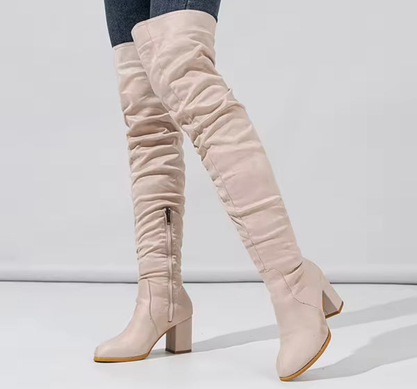Women Color Suede Over The Knee High Heel Boots