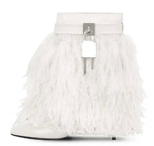 Women Fashion Faux Fur Buckled Lock High Heel Ankle Boots