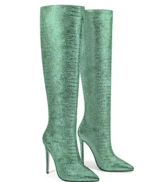 Women Color High Heel Fashion Knee High Boots