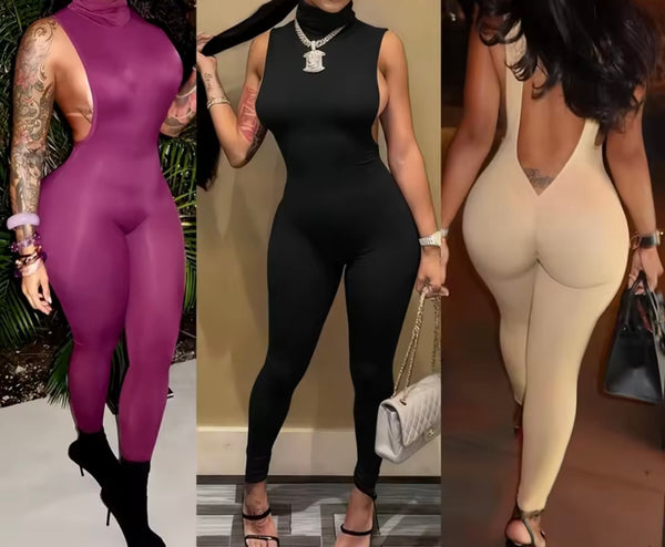 Women Sleeveless Open Back Fashion Jumpsuit