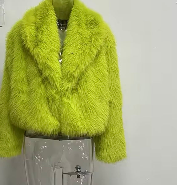 Women Fashion Green Faux Fur Jacket