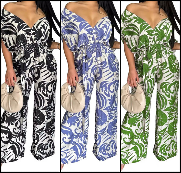 Women Off The Shoulder Short Sleeve Printed Jumpsuit