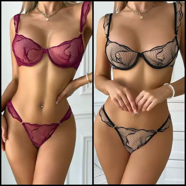 Women Color Printed Mesh Sexy Lingerie Set