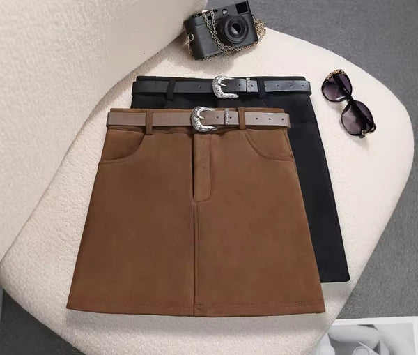 Women Sexy Fashion Color Suede Skirt
