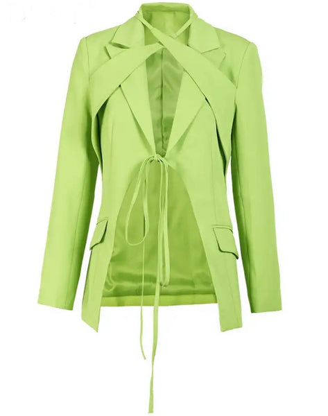 Women Fashion Green Criss Cross Blazer Top