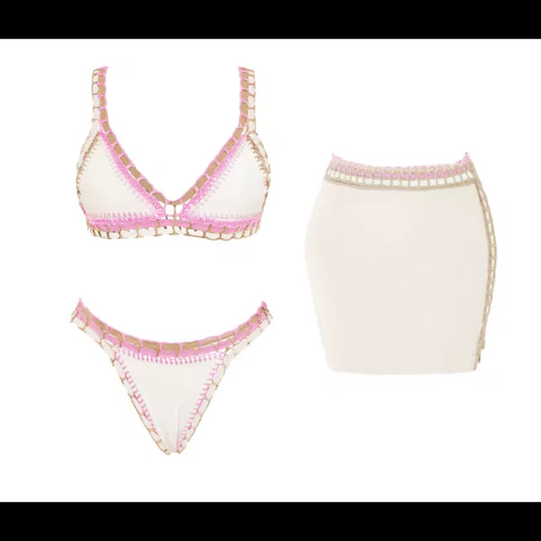 Women Sexy White Color Patchwork Bikini Cover Up Set