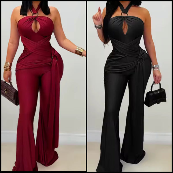 Women Fashion Halter Sleeveless Ribbon Tassel Jumpsuit