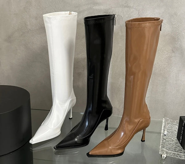 Women Fashion Pointed Toe Patent Leather Knee High Boots