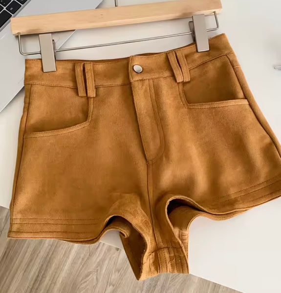 Women Fashion Suede High Waist Mini Shorts