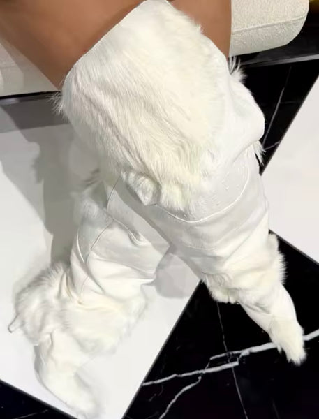 Women Over The Knee Fur Patchwork High Heel Boots