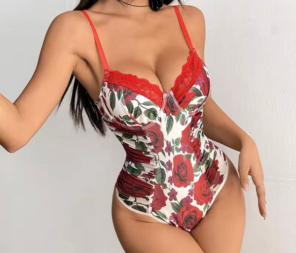 Women Sexy Fashion Sleeveless Floral Bodysuit Top