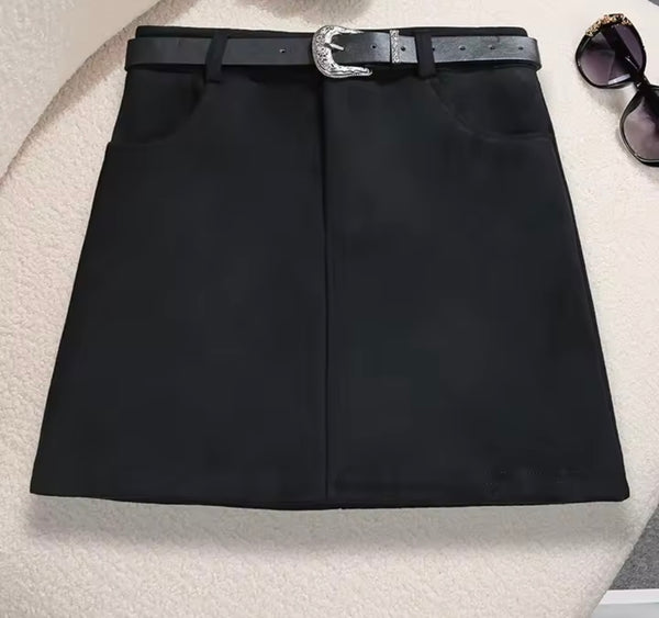 Women Sexy Fashion Color Suede Skirt
