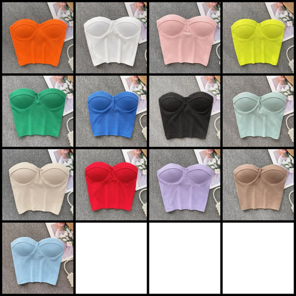 Women Sexy Strapless Solid Color Crop Top