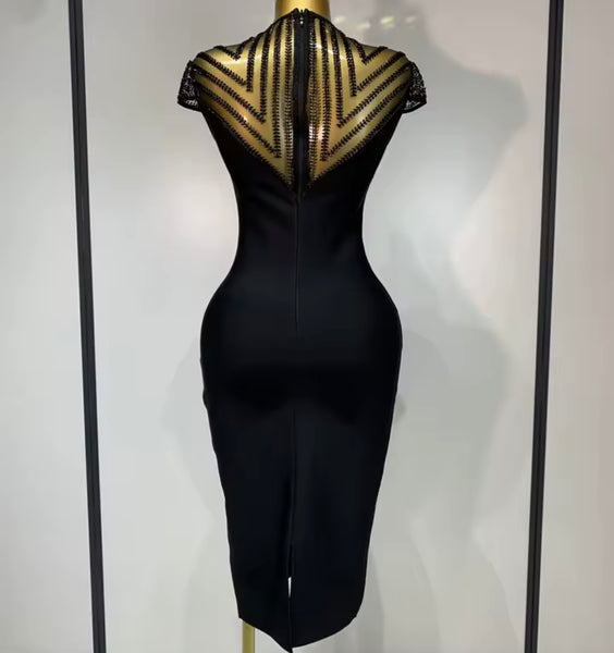 Women Black Mesh Patchwork Sexy Bandage Dress