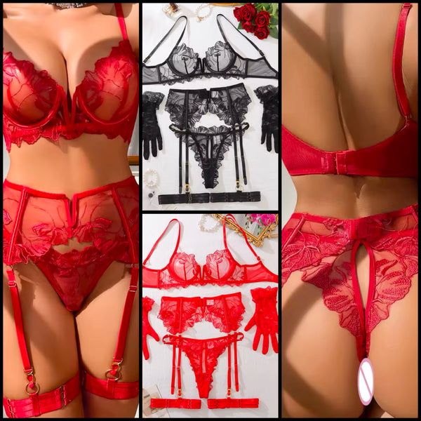 Women Sexy Glove Mesh Lingerie Set