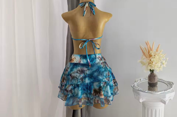 Women Sexy Printed Halter Bikini Cover Up Set