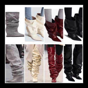 Women Fashion Faux Leather Ruched Ankle/Knee High Boots