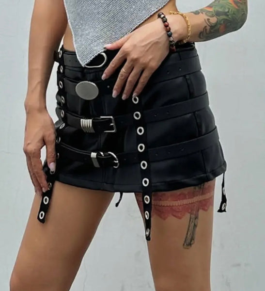 Women Belted Fashion Denim Skirt
