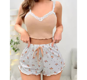 Women Sexy Sleeveless Tank Floral Lingerie Short Set