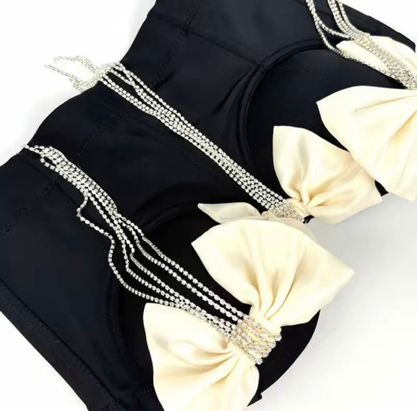 Women Sexy Sleeveless Bow Tassel Crop Top