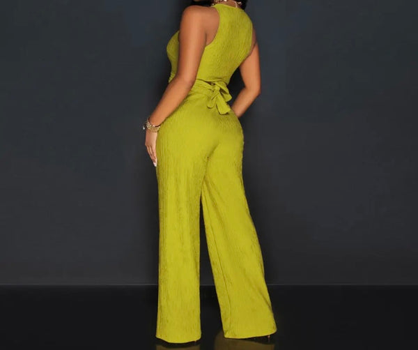 Women Sleeveless Solid Color Fashion Two Piece Pant Set
