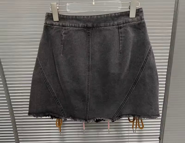 Women Sexy Fashion Color Lace Up Denim Skirt