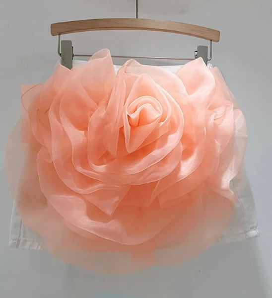 Women Fashion Tulle Floral Denim Skirt